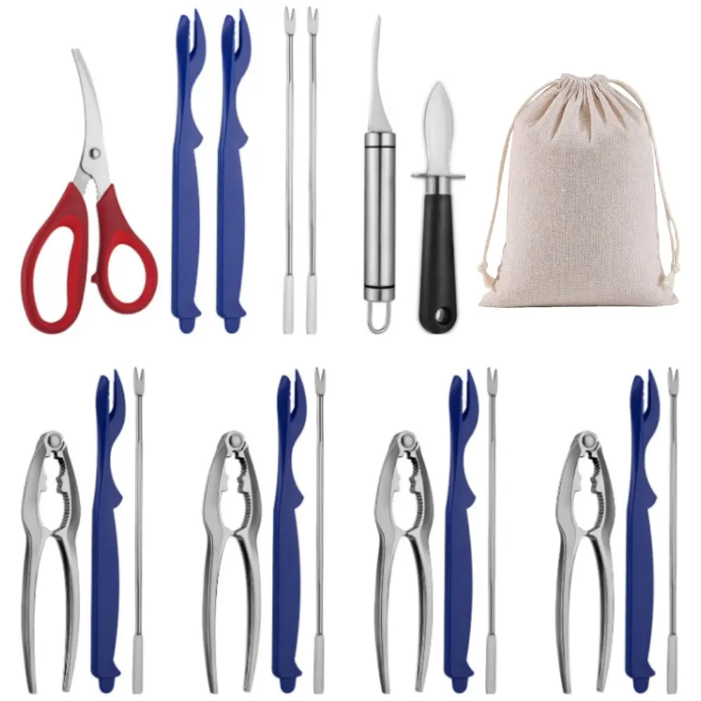 20 piece Crab Crackers and Tools Set Crab Leg Pick Utensils Set Crab Eating Tools Seafood Boil Party Supplies Includes 4 Crab Crackers 6 Seafood Fork 6 Lobster Crackers