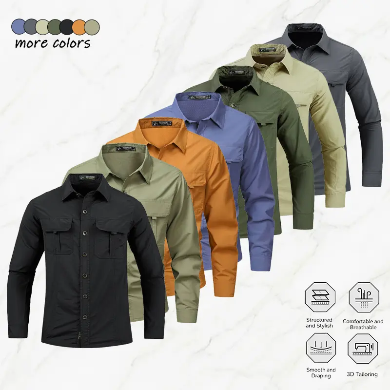 Menswear Men's Long-Sleeve Shirt, Quick-Drying Anti-Wrinkle Work Shirt, Machine Washable, Suitable for Casual Business Wear & Outdoor Activities (Fishing, Travel, Cycling)