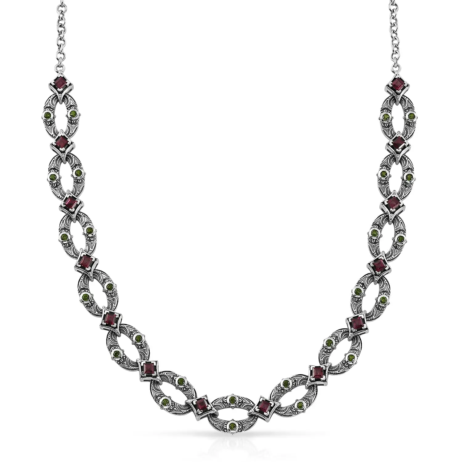 D'Joy Passport to Israel Artisan Crafted Chrome Diopside, Orissa Rhodolite Garnet Necklace (18 Inches) in Sterling Silver 3.50 ctw