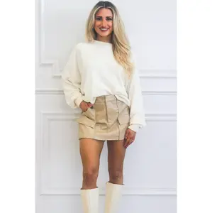 Cove Faux Leather Pocket Skort: Taupe