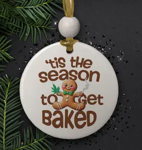 Get Baked Funny Christmas Ornament for Pot Smoker, Stoner Weed Marijuana Decor Holiday Gift, 420, Gingerbread Cookie