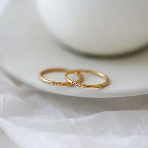 1mm Thin Stainless Steel CZ Inlay Stackable Ring Wedding Band for Women Girl Size 3-10
