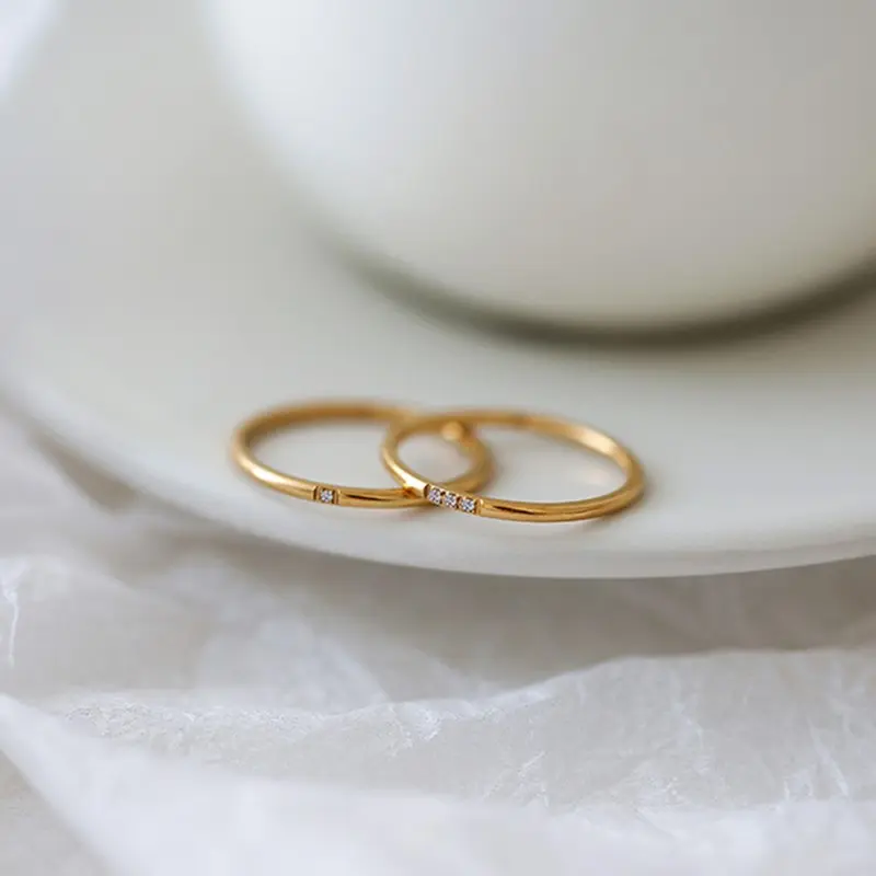 1mm Thin Stainless Steel CZ Inlay Stackable Ring Wedding Band for Women Girl Size 3-10