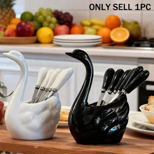 Storage-Type Swan Fruit Fork Set, Simple & Beautiful Home Fruit & Dessert Forks, 6-Piece Practical Stainless Steel Kitchen Tableware
