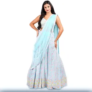 Baby Blue Multi-Color Sequin Lehenga