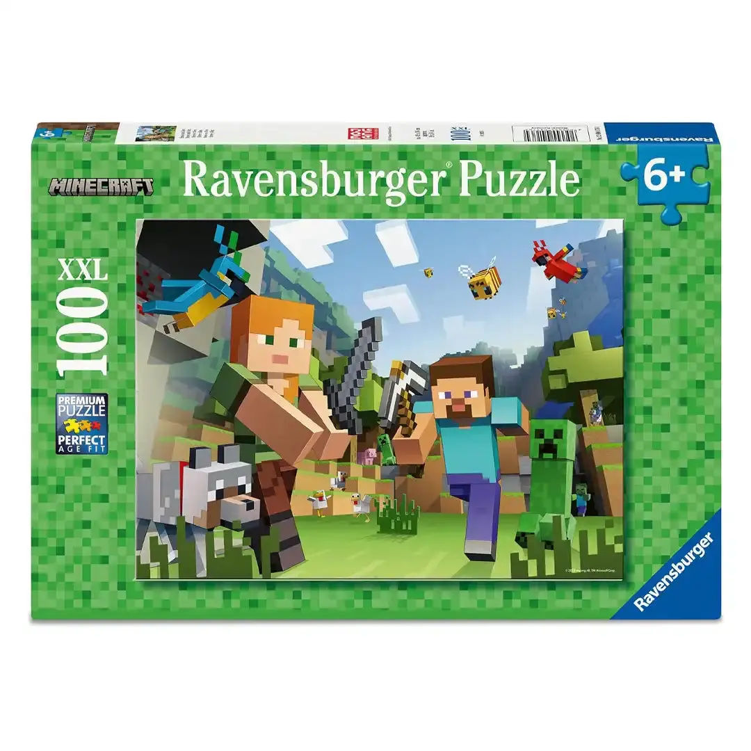 Ravensburger Minecraft Steve and Alex 100-Piece Building Block Puzzle for Beginners, Kids' Toys, Precision-Cut Interlocking Block Jigsaw Puzzle with Linen Finish, Ideal for Gifting, Steve & Alex