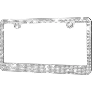 License Plate Frame - Lastingly Bling and Sparkly License Plate Frame for Women, Stainless Steel & Obstruction-Free Frame with Multifaceted Rhinestones,White, 1 Pack