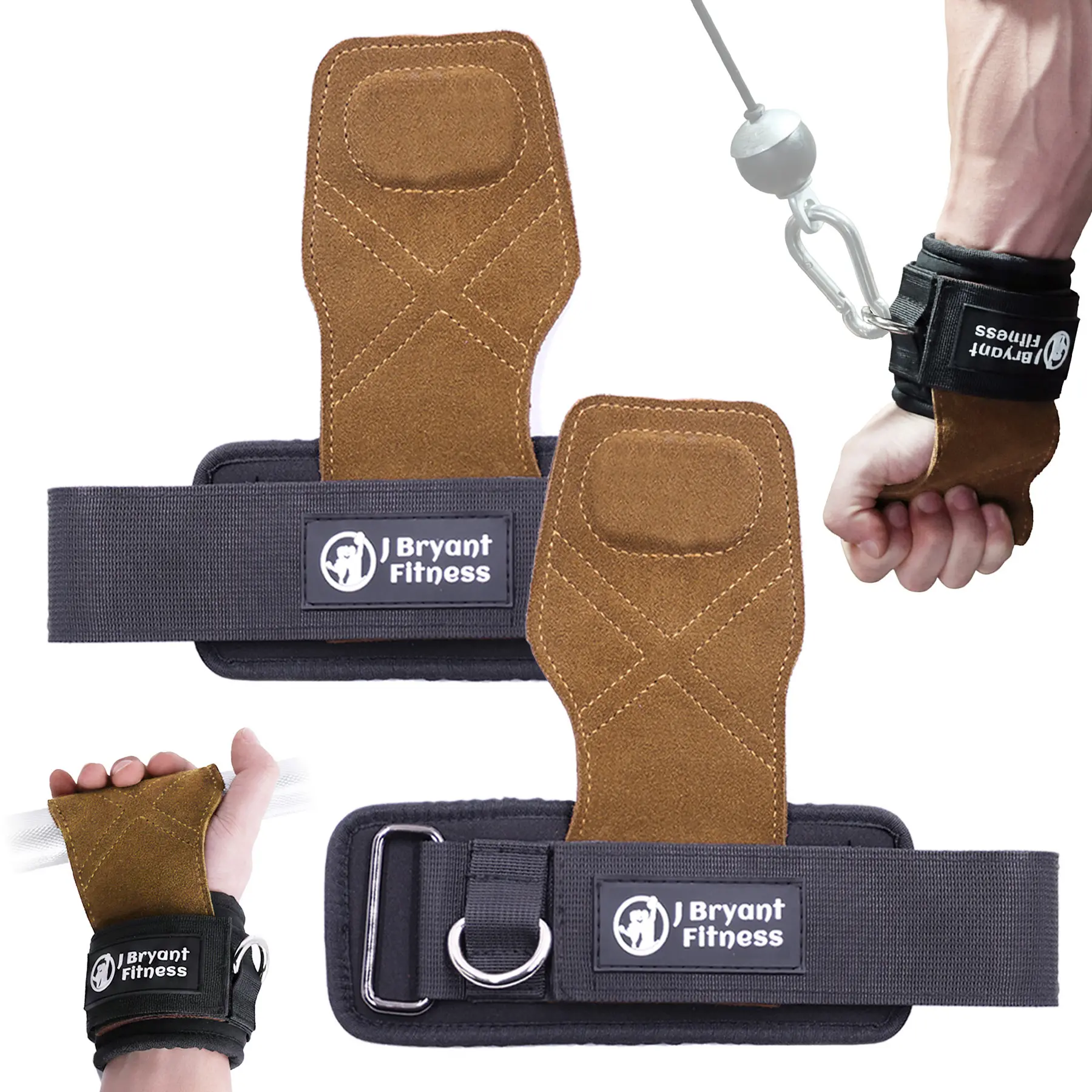 Adjustable Anti-Slip Leather Palm Workout Straps - Cuffed Lifting Straps with D-Rings, 7mm Neoprene Wrist Support, Strength Training Accessories for Cable Machines & Weight Lifting