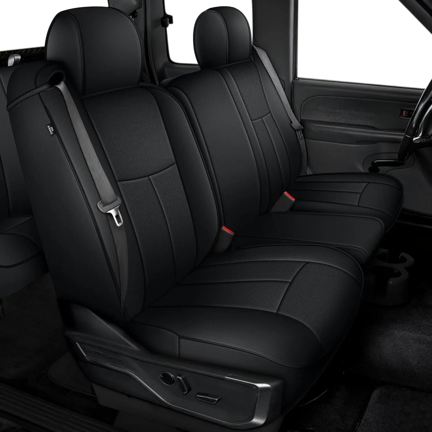 for Chevy Silverado/GMC Sierra 1500 (1999-2006) - Pickup Truck Seat Covers Faux Leather 360° Full Coverage Full Set Black Seat Covers