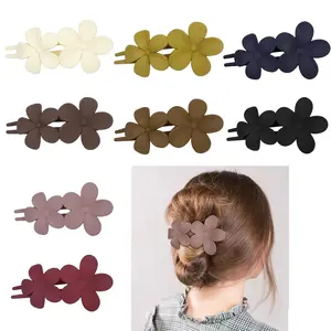 Flower Flat Claw Clips for Medium Thick Long Curly Hair, 4.1'' Flat Hair Clips for Women Girls, Strong Hold Matte French Hair Clips, Non-Slip Large Hair Claw Clips, Cute Hair Barrettes - Durable Plastic and Reliable Metal Spring