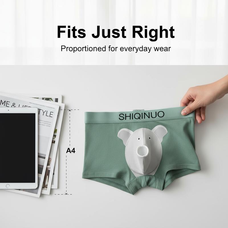 SHIQINUO Elephant Boxer Briefs for Men Funny Modal 3D Trunk Pouch Soft Breathable Stretch Fabric Separated Support Novelty Gift for Boyfriend or Husband Unique Menswear Set XL Regular Fit Underwear