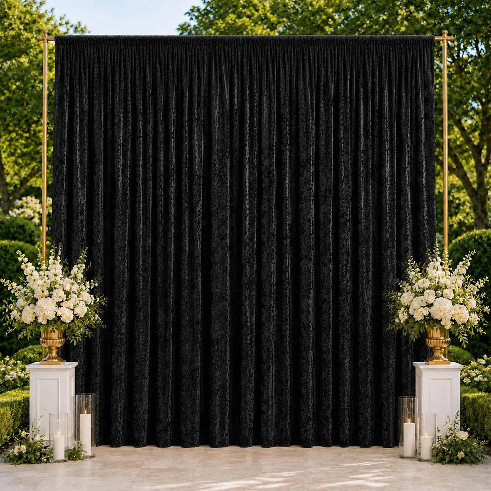 10ft x 14ft Premium Crushed Velvet Backdrop Curtain Black – Stage Backdrop Panel & Event Drape with Rod Pocket, 70% Blackout