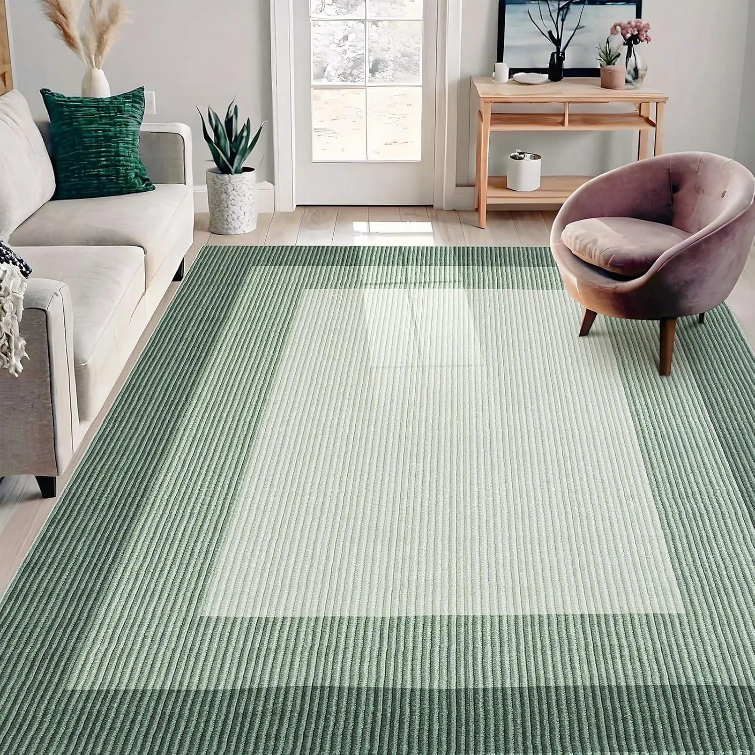 Area Rug 10x13 Living Room Rug Washable, Ultra Large Modern Geometric Carpet Soft Neutral Rug Non Slip Carpet for Bedroom Under Dining Table Home Office Farmhouse,Green