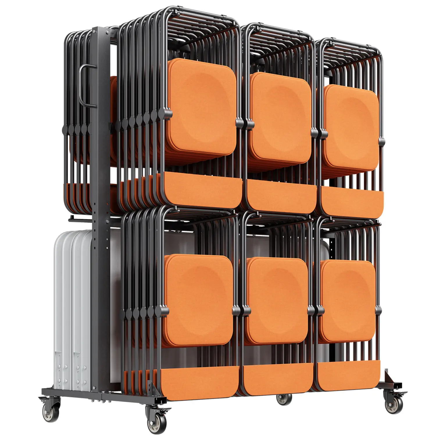 【summerfinds】VEVOR Folding Chair Rack, 800 LBS Capacity, Heavy-duty Chair Cart for 84 Chairs/ 12 Tables+42 Chairs, Dual-layer Chair Storage Dolly with Rubber Wheels and Holders, Large Chair Holder, Matte Black