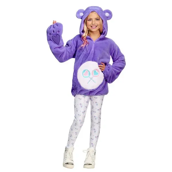 HalloweenCostumes Women's Care Bears Deluxe Tween Share Bear Hoodie Costume, Spandex Sweater with Zipper, Heart Accents & Matching Leggings