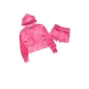 Rachell Hot Pink Rhinestone Velour Short Set