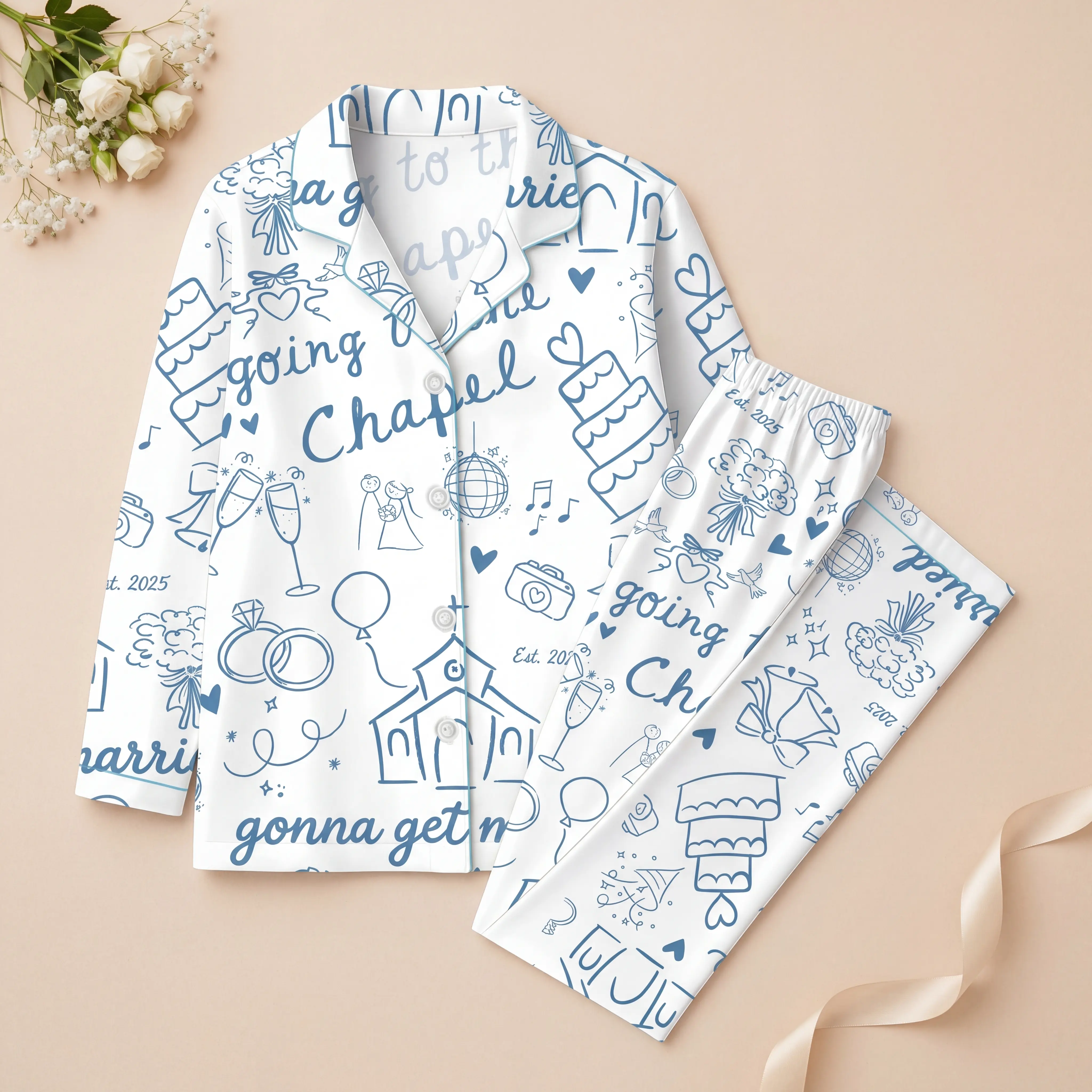 Women's 'Going To The Chapel' Bridal Pjs Set Just Married Pjs for Bachelorette & Wedding Celebration Latin Fabric Soft Sleepwear Comfortable Loungewear