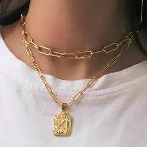 Layer Initial Pendant Necklace For Women Alphabet 26 Letter Charm Cable Paperclip Link Chain Fashion Jewelry