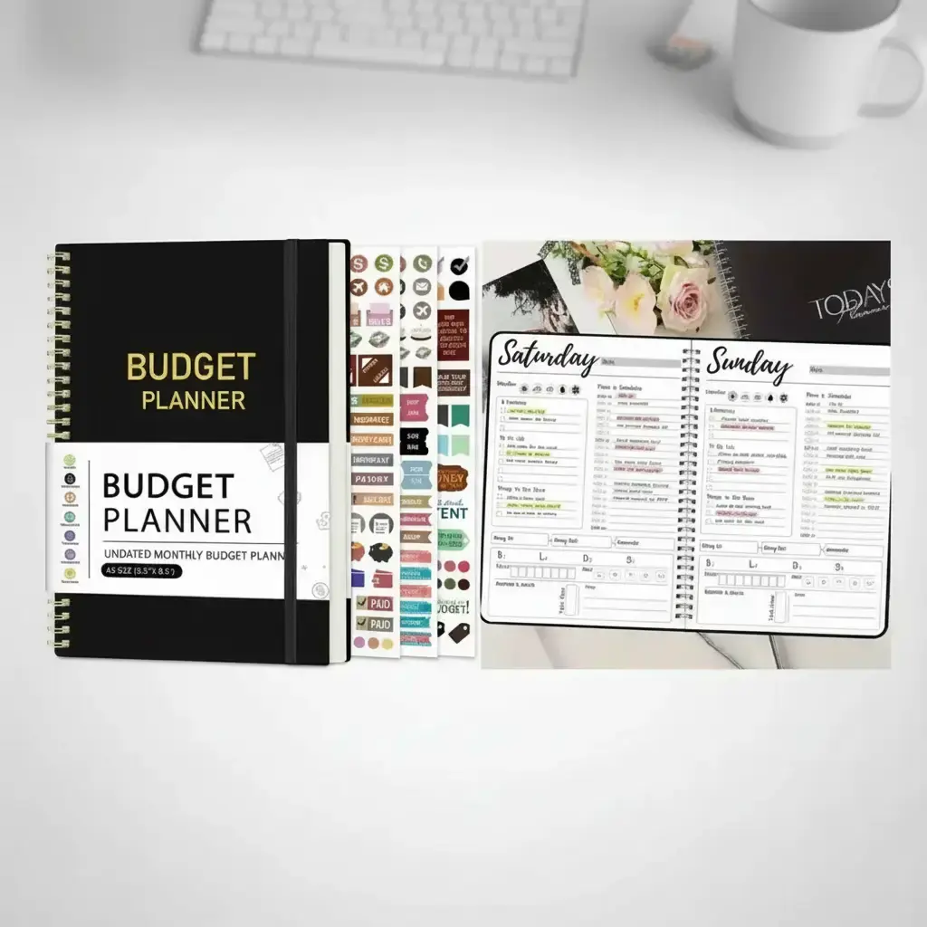 Monthly & Weekly Planner Bundle, Spiral Bound Planner, Black Paper Notebooks Budget, Expense Tracker, To-Do List for Office, School, Travel