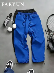 FARYUN Men's Loose-Fitting Elastic Waist Drawstring Pants, Fashionable Sporty Velvet Material, Outdoor Exercise Long Trousers, Sports Casual Pants, Sports Bottoms, All Seasons