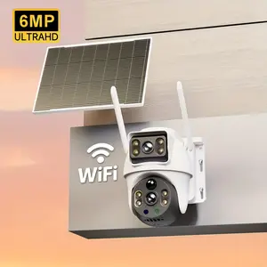 6MP Outdoor 2.4Ghz WIFI Dual-Lens 360° PTZ CCTV Security Camera, Solar Panel Powered, Smart Sound And Light Alarm, PIR Motion Detection, PTZ Omnidirectional Cruise, Full-Color Night Vision, Two-Way Audio