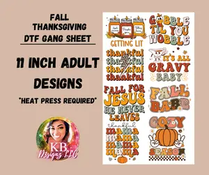 Fall, Thanksgiving DTF Transfers Gang Sheet