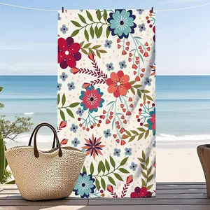 1pc Boho Floral Vine Print Beach Towel, Super Absorbent Quick Dry Lightweight Design Bath Towel, Portable Multi-Use Towel for Vacation Swimming Gym Spa Travel