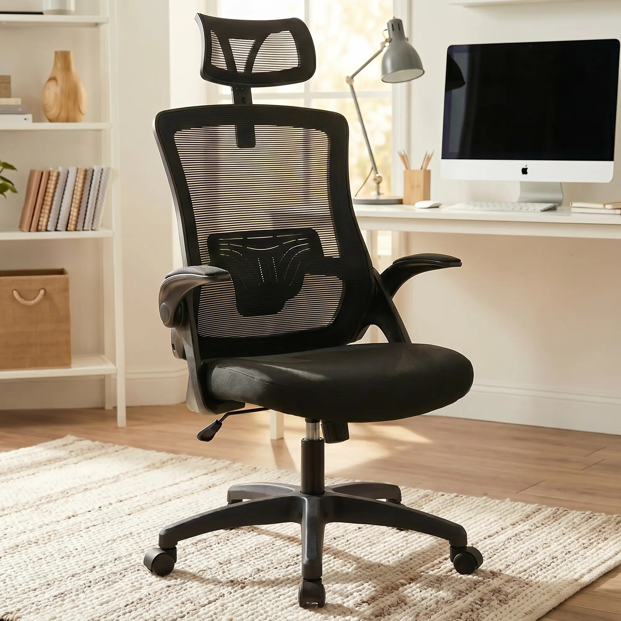 NEO CHAIR Office High Back Mesh Headrest Adjustable Height and Ergonomic Home Office Executive Lumbar Support Padded Flip-up Armrest