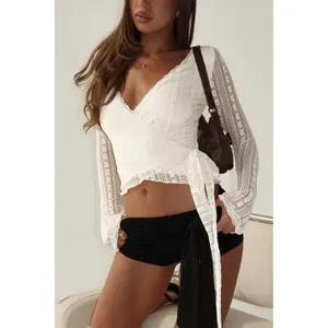 Tevon Wrap Long Sleeve Top Cream