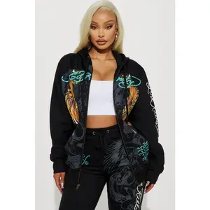 Ed Hardy Crawling Tigers Zip Front Hoodie - Black 9