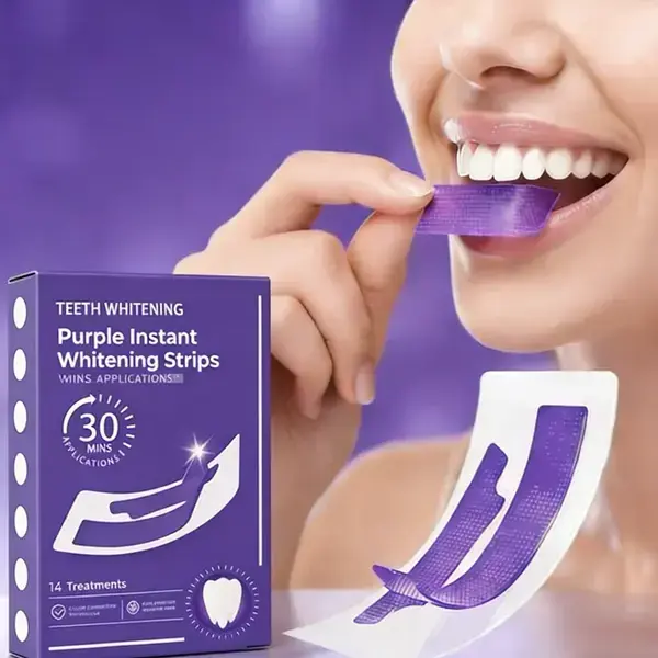 14 Pairs Purple Teeth Whitening Strips, Peroxide-Free, Gentle on Enamel, Non-Sensitive, Daily Teeth Treatment, Stain Removal Strips for Yellow Teeth, Breath Freshening Oral Care Whitening Strips for Date Home & Travel Use,Color Correction Dental Care