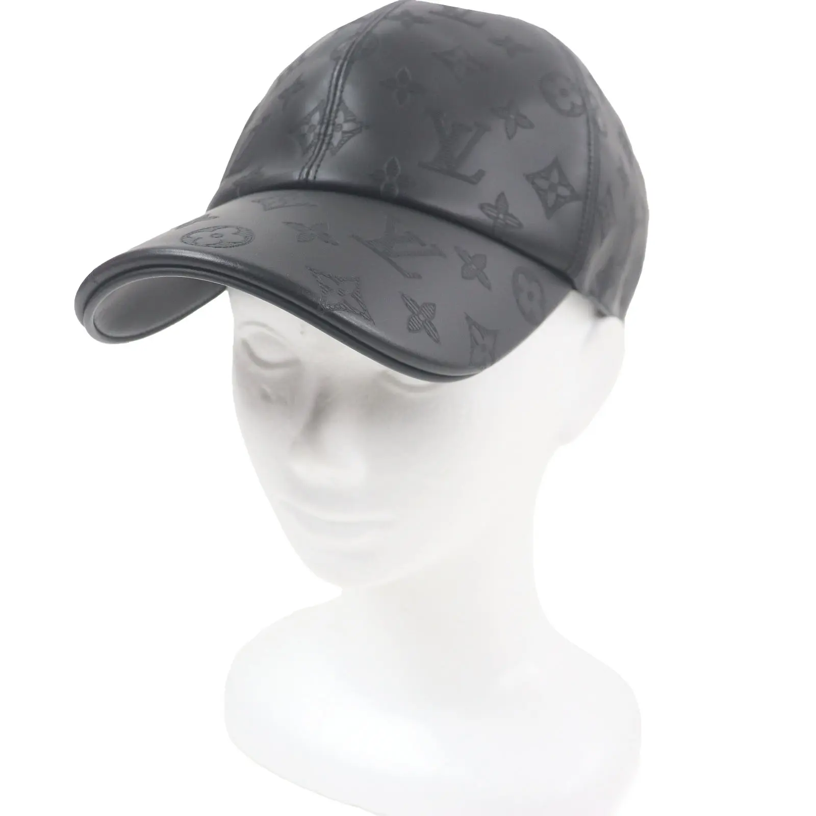 Pre-owned Louis Vuitton Calfskin Small Leather Goods Cap Monogram Shadow All Leather Baseball Cap