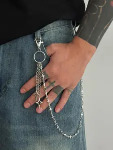 Men's Hollow Star Pendant Multi-Layer Fringe Metal Fashion Accessory, Punk Style Hip Hop Waist Chain, Vintage Belt Buckle Jewelry Gift