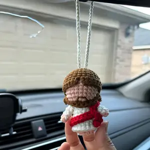 Handmade Emotional Support Jesus - Easter Basket Stuffer 2026 - Crochet Faith Buddy - Aesthetic Christian Gift for Women & Teens - Healing Car Hanging Decoration & Desk Decor