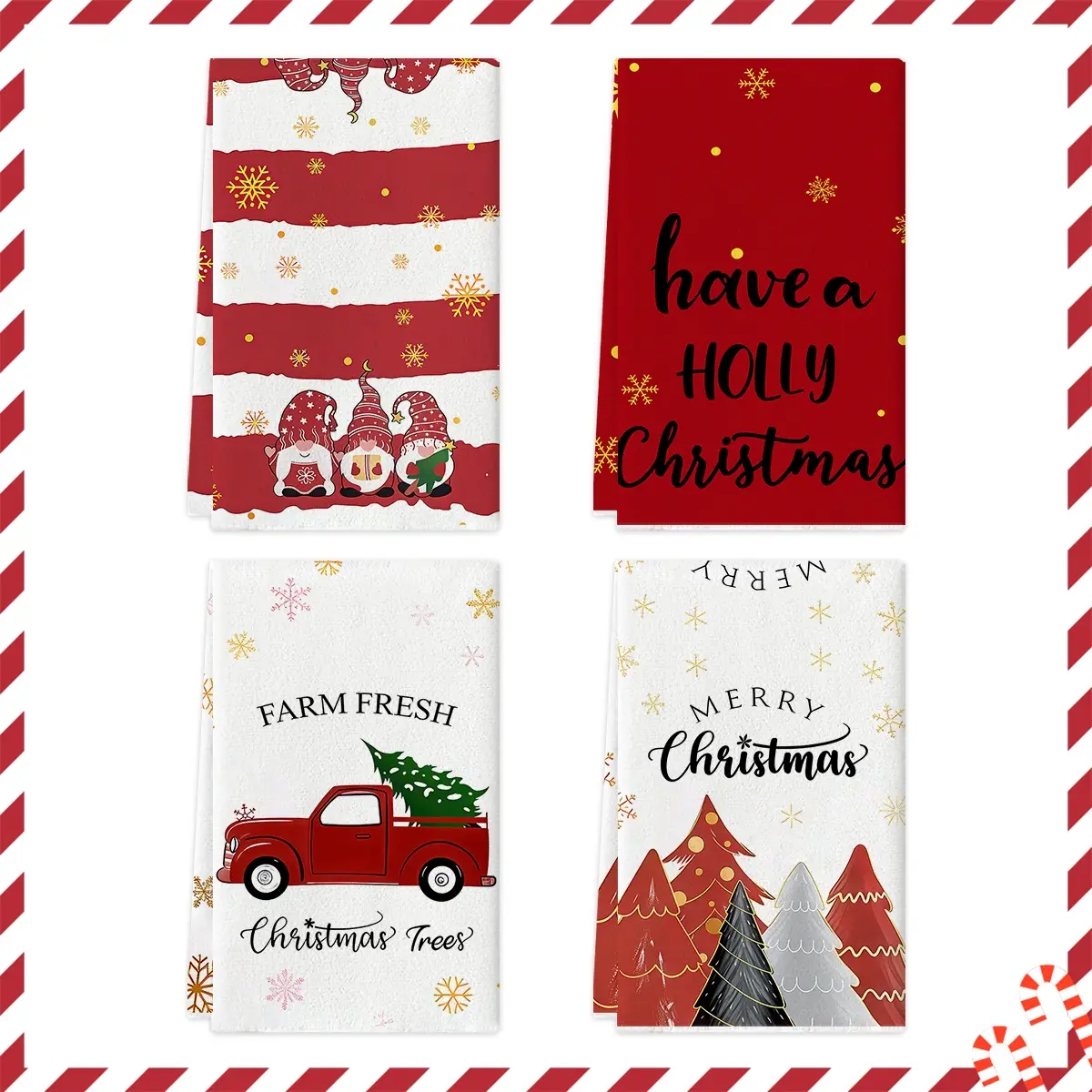 2/4pcs red festive Christmas towel set, Quick Drying Towels, Christmas tree, snowflake printed dishwashing tea towel, cleaning towel, Decorative Towels, suitable for kitchen and restaurant Christmas party home decoration, gift towel