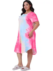Agnes Orinda Women's Plus Size Nightgowns V Neck Pajamas Soft Sleepwear Tie Dye Short Sleeve Sleepdress