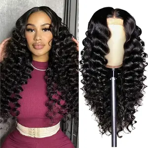 Brazilian Loose Deep Wave Lace Front Wig HD Transparent 13x6 Forehead Human Hair Wigs Women Pre-Plucked 100% Human Hair Deep Loose Wave Wig Natural Black 245% Density