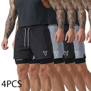 Menswear Black & Grey Multi-Piece Shorts – Faux Two-Piece Running/Athletic Shorts with Pockets, Compression Shell, Elastic Waist, Casual Shade,  TikTok Shop Deals