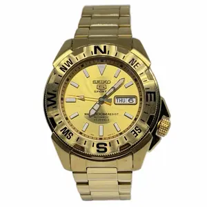 Seiko 5 Mens Sports Gold Automatic Watch 100M Waterproof 45mm Case 23 Jewels Water Resistant