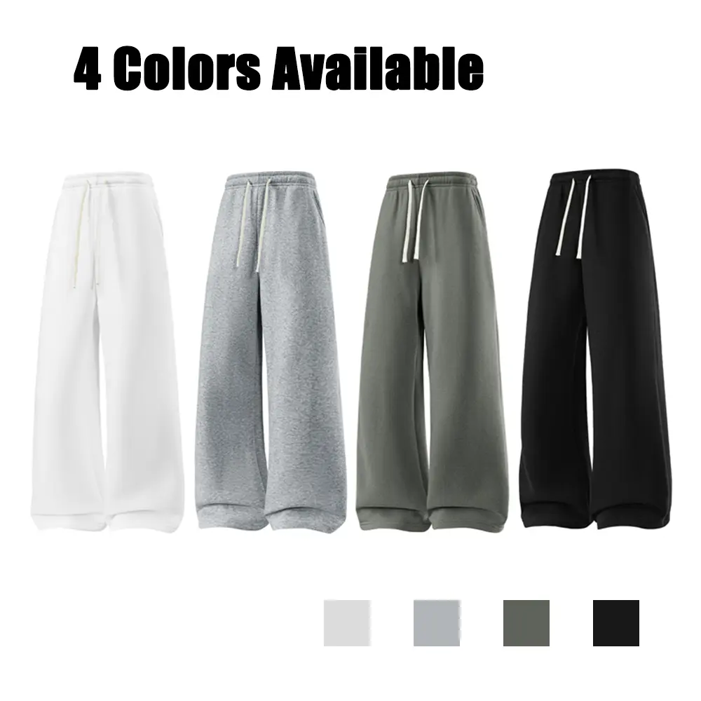 Men's Japanese-Style Minimalist Polyester Wide-Leg Sweatpants - Relaxed Fit, Fluid Draping, Basic Look, Standard Sizes, All-Season Casual Bottoms for City Outings