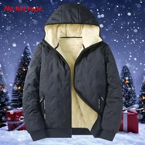 Men's Autumn and Winter Hooded Lamb Woolen Cotton Jacket - Warm and Puffed Full Zipper Jacket with Soft Polyester Lining, Zipper Pockets, Suitable for Cold Weather - Machine Washable, Regular Fit. Menswear Coats Menswear Coats Stylish Tops Beige Casual