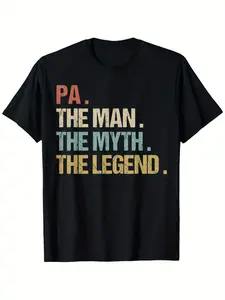 Pa The Man Myth Legend Shirt Funny Father Dad Christmas Gift T-Shirt Suitable for Unisex Personality Casual Round Neck Outdoor Short-Sleeved T-Shirt Men'S Summer Clothes Mens T Shirt Slightly Elastic 100% Cotton S-XXXL