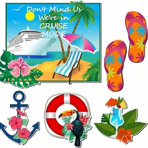 6 Pcs Magnetic Cruise Theme Door Decorations - PVC Material Nautical Look Magnets (Flip Flops, Anchor, Ship Steering Wheel, Life Preserver Ring) for Carnival Staterooms, Car Fridges - Ideal Birthday Gifts
