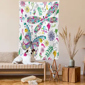 Dragonfly Tapestry, Butterfly Dragonfly Paisley Complex Motifs with Diverse Lines Art Image, Wall Hanging for Bedroom Living Room Dorm Decor, 40" X 60", Multicolor