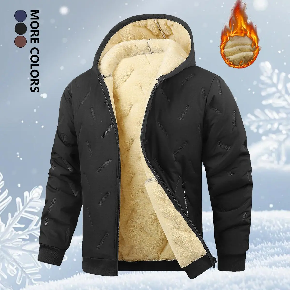 Men's Hooded Puffer Jacket, Plain Casual Winter Outerwear with a Soft Fleece Lining, Windproof for Cold Weather, Jackets, Long Sleeve, Hooded Puffed Jacket