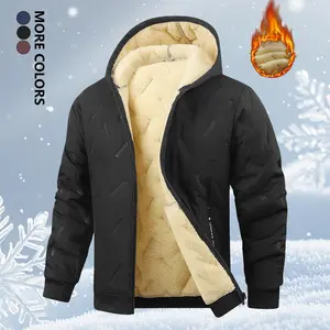 Men's Casual Longsleeves Plain Hooded Fleece Jacket - Thickly Puffed Outerwear, Soft Polyester Lining, Windproof, Machine Washable for Cold Weather