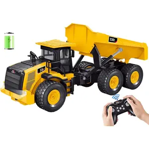 9-Channel Remote Control Dump Truck - 1:18 Scale Construction Toy, Mighty Dump Truck with 6 Wheels, Realistic Lights & Sounds, 100-Minute Battery, Great for Kids & Adults, for Birthdays