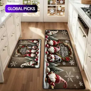 2 Counts Christmas Kitchen Mats Set, Non-Slip Soft Low Profile, Wood Grain Design, Winter Home Decor, Holiday Cooking & Celebration Supplies, Kitchen Rugs Sets