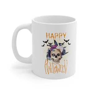 Sinister Sips Await: Happy Halloween Tea Cup, Scary Halloween Mug, Happy Halloween Gift, Halloween Skull Coffee Mug, Witch Mug