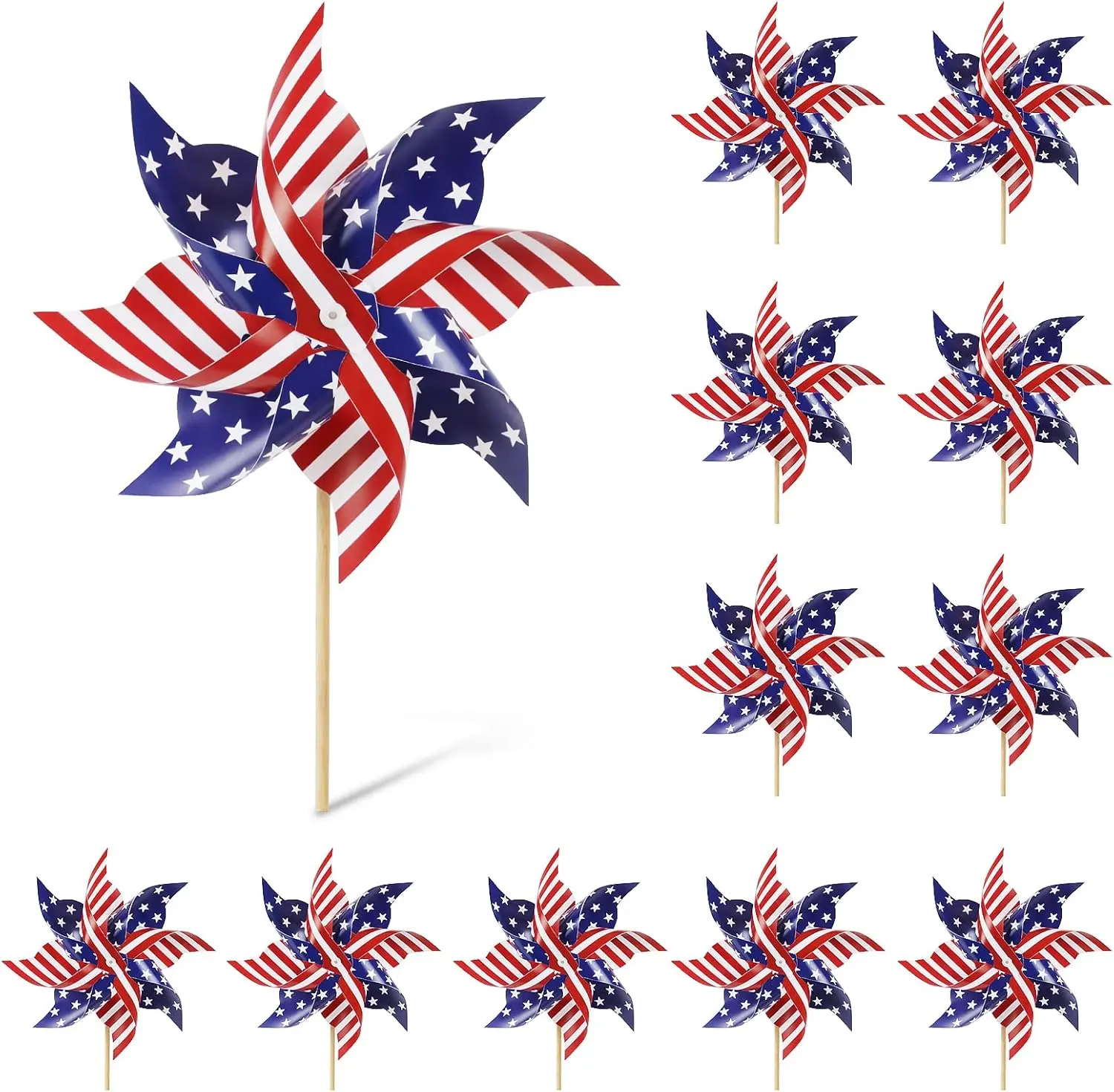 HOOSUN 12Pcs American Flag Design Patriotic Pinwheels - Outdoor 4th of July Independence Day Yard Decor, All Seasons Garden Patio Wind Spinners, No Default Patriotic Event Supplies